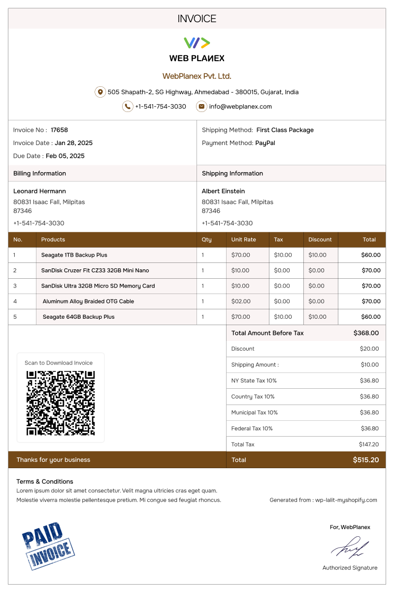 Premium template for invoices