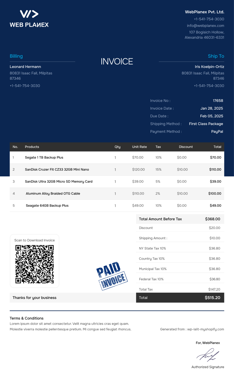 General template for invoices