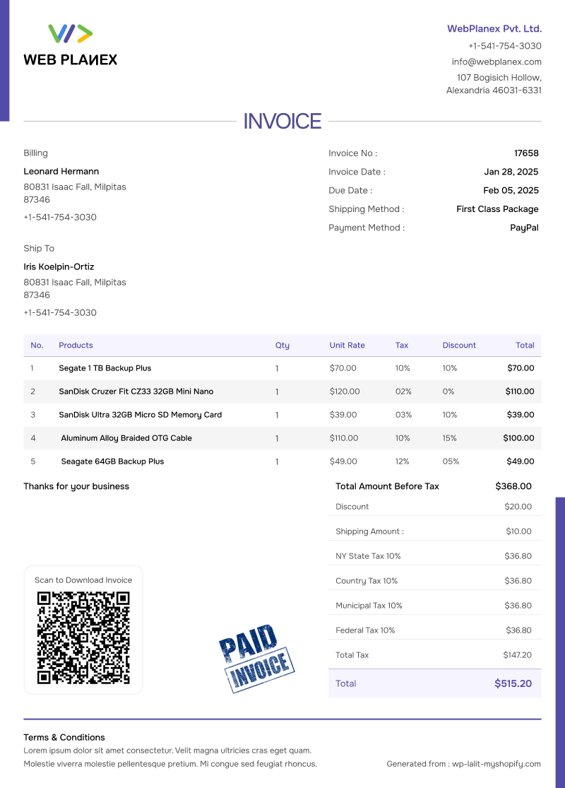 Bold template for invoices