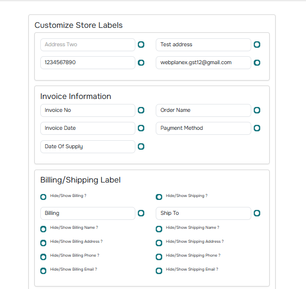 Billing and shipping label option in invoice plugin